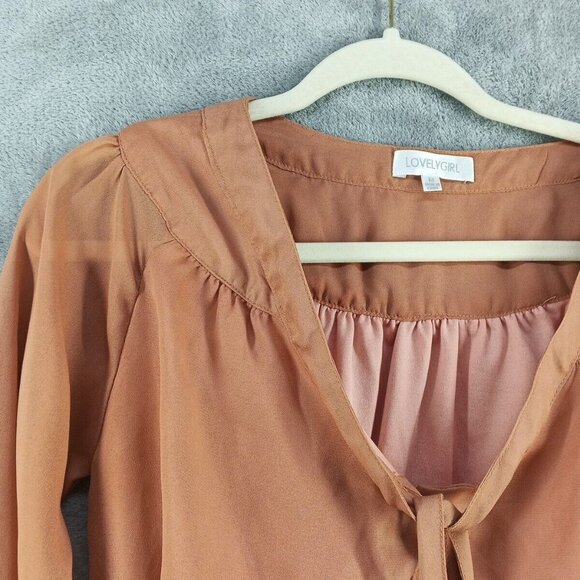 LOVELY GIRL Dress MEDIUM (8-10) Women Pullover Burnt Orange Tie Lightweight - Picture 7 of 13